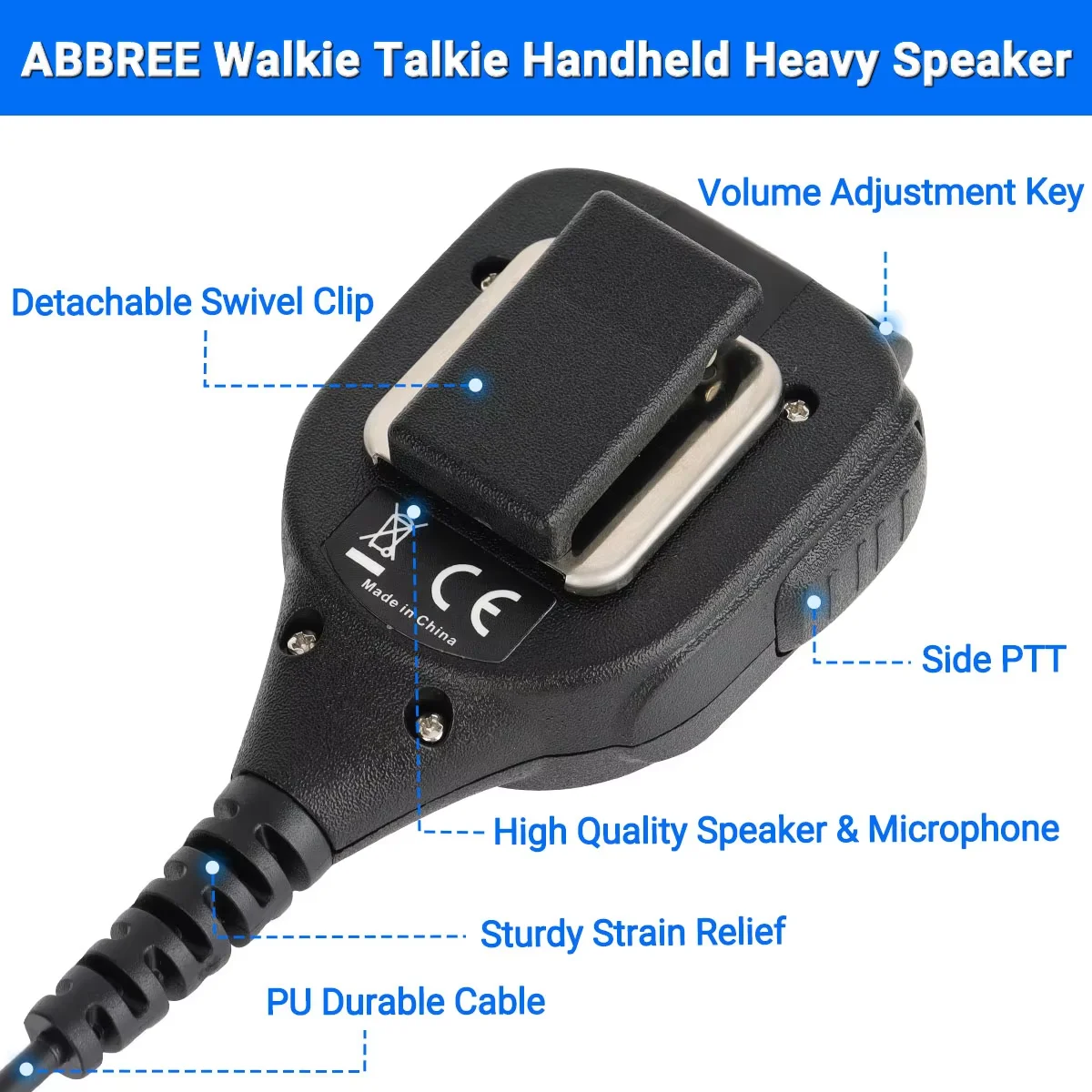 ABBREE AR-850 Walkie Talkie ręczny ciężki głośnik regulowany mikrofon z głośnikiem mikrofon na ramię dla BaoFeng UV-5R UV-13 PRO UV-16