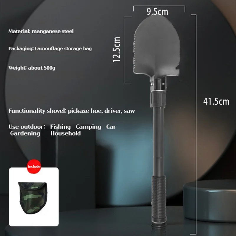 Pala plegable pequeña para acampar al aire libre, herramienta de supervivencia multifuncional para senderismo, pala portátil, 1 ud.