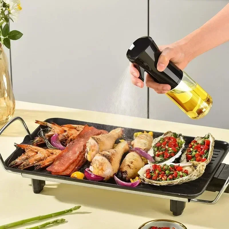 Spray de aceite para cocinar, dispensador de aceite de oliva, botella de plástico, pulverizador, niebla, aceite de calidad alimentaria reutilizable, pulverizador de vinagre, accesorios de cocina