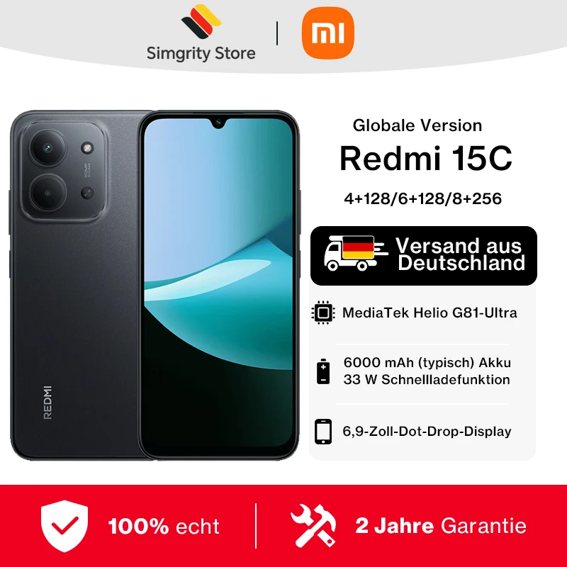 Xiaomi Redmi 15C Global Version Smartphone 50MP hoofdcamera 120Hz 6.9" Dot Drop-display 33W opladen MediaTek Helio G81-Ultra