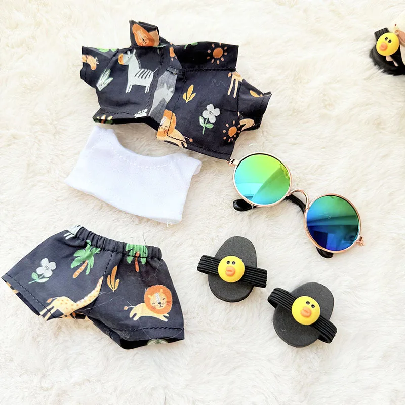 1 Set Hawaii Original Luxury Clothes for Labubu V1 V2 Cute Shark Duck Shoes Shirt Pants Glasses Beach Clothes Suit for Labubu