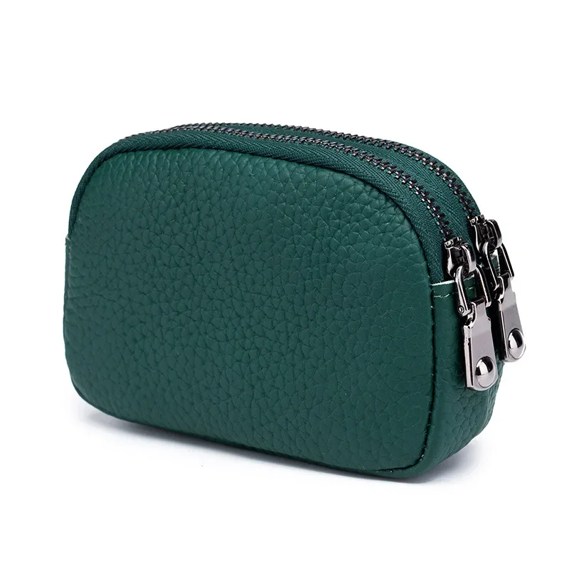 ผู้หญิง Cowhide Double Zipper กระเป๋าสตางค์แบบพกพากระเป๋า Bee Card Hoder ลิปสติกหนังมินิหูฟัง