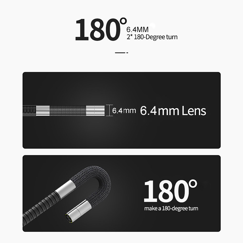 360° Two-Way Rotary Articulating Endoscope Camera HD 1080P 6.4mm Car Inspection Borescope Industrial Endoscope 4.3 inch Display