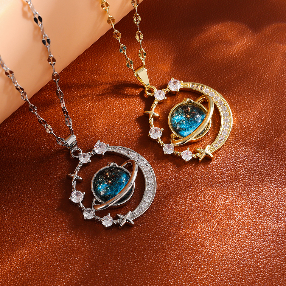 Collana classica con ciondolo cielo stellato per donna Collana personalizzata in metallo color oro color argento Gioielli per feste