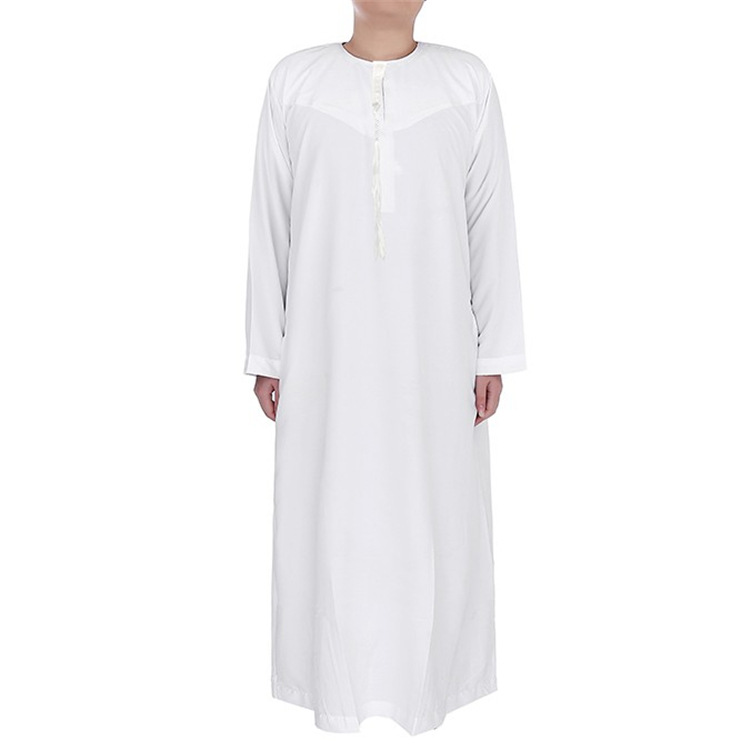 Hồi Giáo Nam Thời Trang Jubba Thobe Tay Dài Màu Trắng Phối Màu Cổ Tròn Hồi Giáo Ả Rập Dài Nam Abaya Hồi Giáo Quần Áo