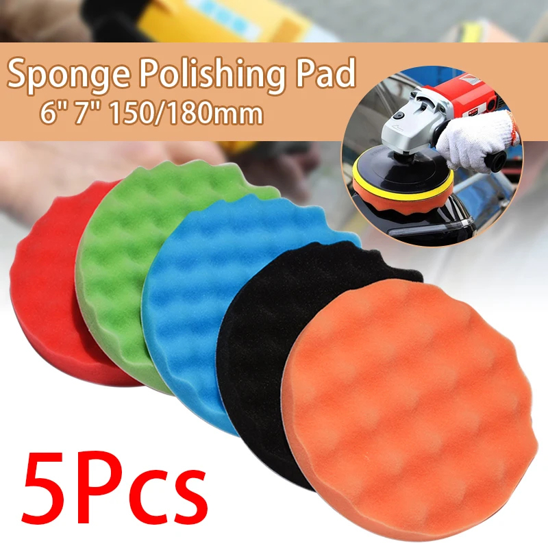 5 pçs 150/180mm almofadas de polimento de carro 5/6/7 polegada esponja polidor limpo ferramenta de depilação auto beleza polimento kit ferramenta de limpeza de polimento