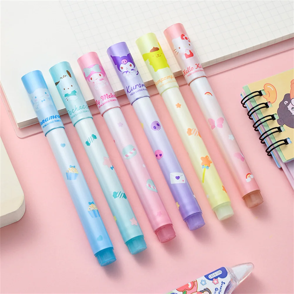 6 個サンリオ蛍光ペンセットかわいいハローキティクロミメロディシナモロールアート蛍光マーカーペン学校オフィスステーション