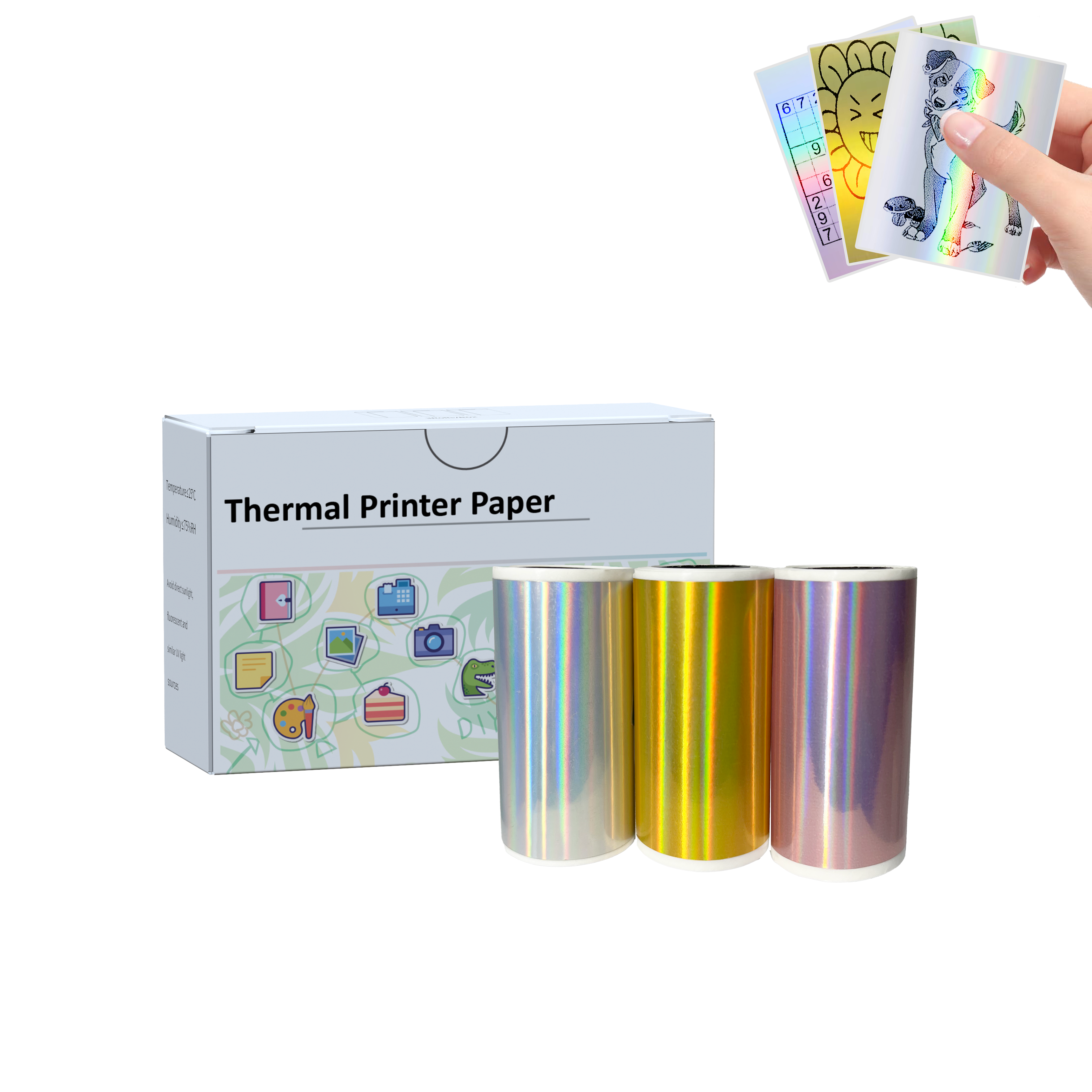 53mm Holographic Thermal Paper Silver/Purple/Gold for Phomemo/PeriPage Printers, Journal Photo Notes, DIY Craft Stickers