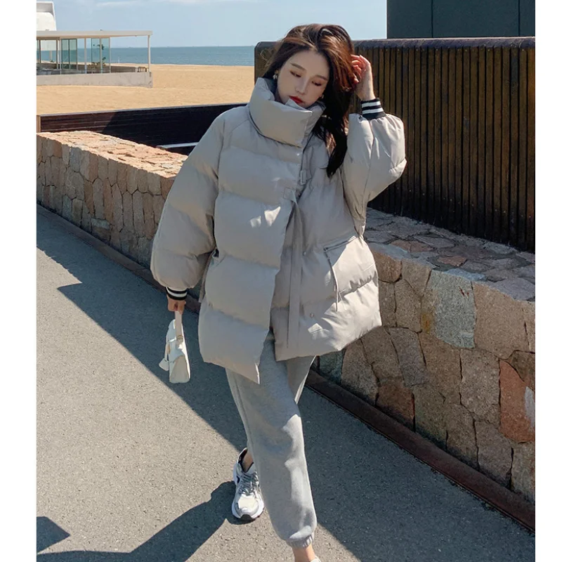 Puffer à prova de vento com gola para mulheres, tops acolchoados, roupas de lazer marrom e preto, moda coreana, roupas quentes, estilo Y2K, inverno