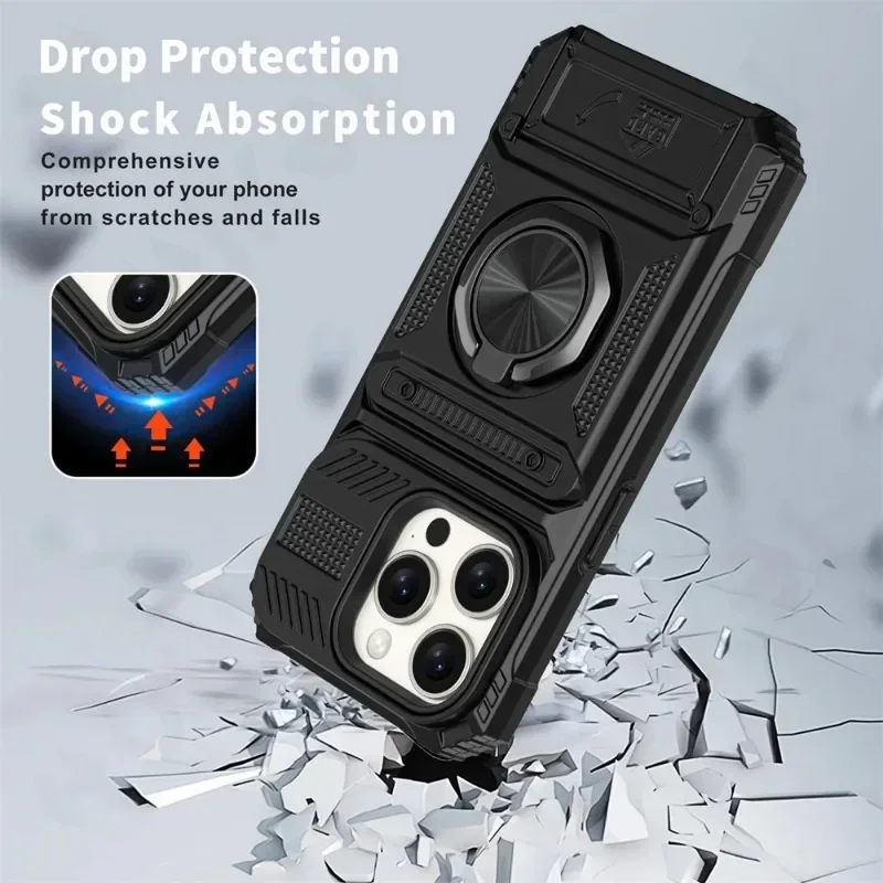 Funda para iPhone 16 15 14 13 12 11 Pro Max XS XR 8 7 Plus anillo giratorio magnético soporte resistente protección contra caídas cubierta tipo billetera