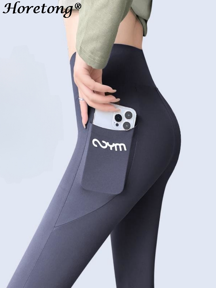 Horetong 女性スポーツパンツポケット付きハイウエストフィットネスランニングカジュアルストリートズボン女性タイトなワークアウトジム服