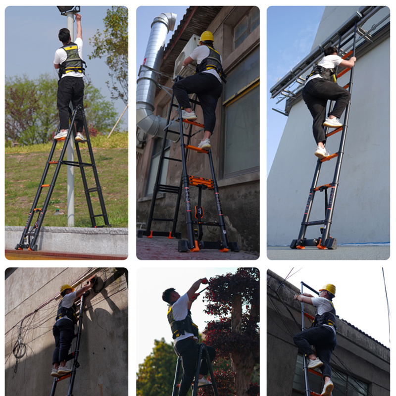 Escada dobrável multifuncional, escada telescópica de liga de alumínio, escada de espinha de peixe espessada, elevador portátil, escadas de engenharia