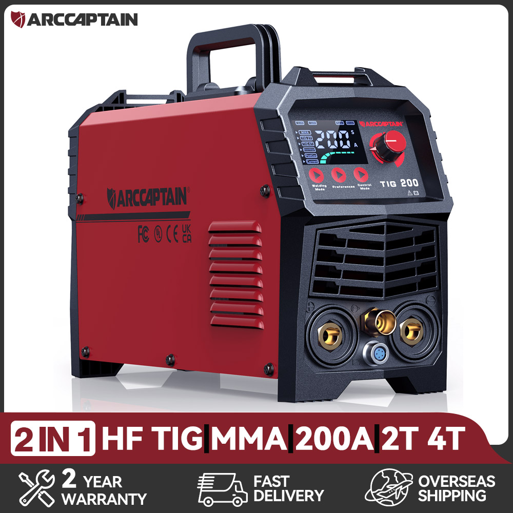 ARCCAPTAIN HF WIG-Schweißgerät, tragbar, Synergie, digitaler Steuerung, 2 IN 1, 200 A, DC-Inverter, Hochfrequenz-WIG-MMA für den Haushalt