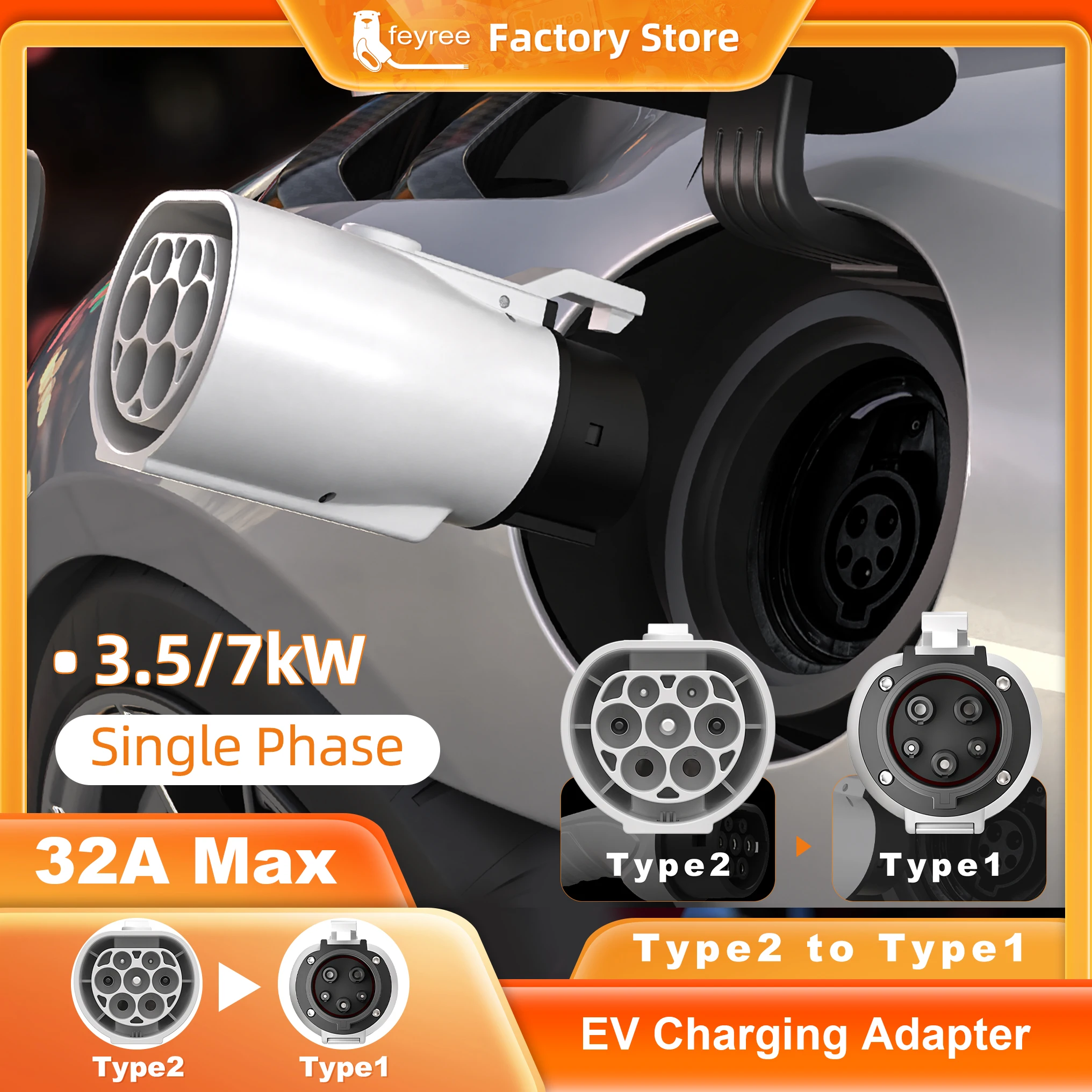 Адаптер feyree Type 2 на Type 1 IEC 62196-2 на J1772 Адаптер зарядного устройства EV для зарядки электромобиля 16A 32A Однофазный