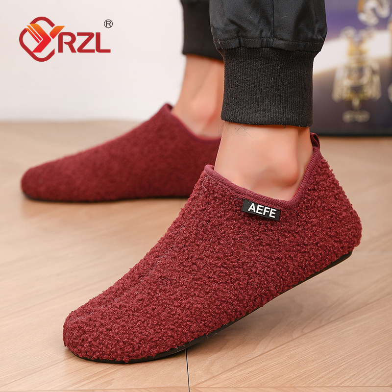 Yrzl sapatos de algodão de inverno homens quentes deslizamento em chinelos de inverno leves homens de pelúcia quarto casa mocassins de algodão sapatos quentes