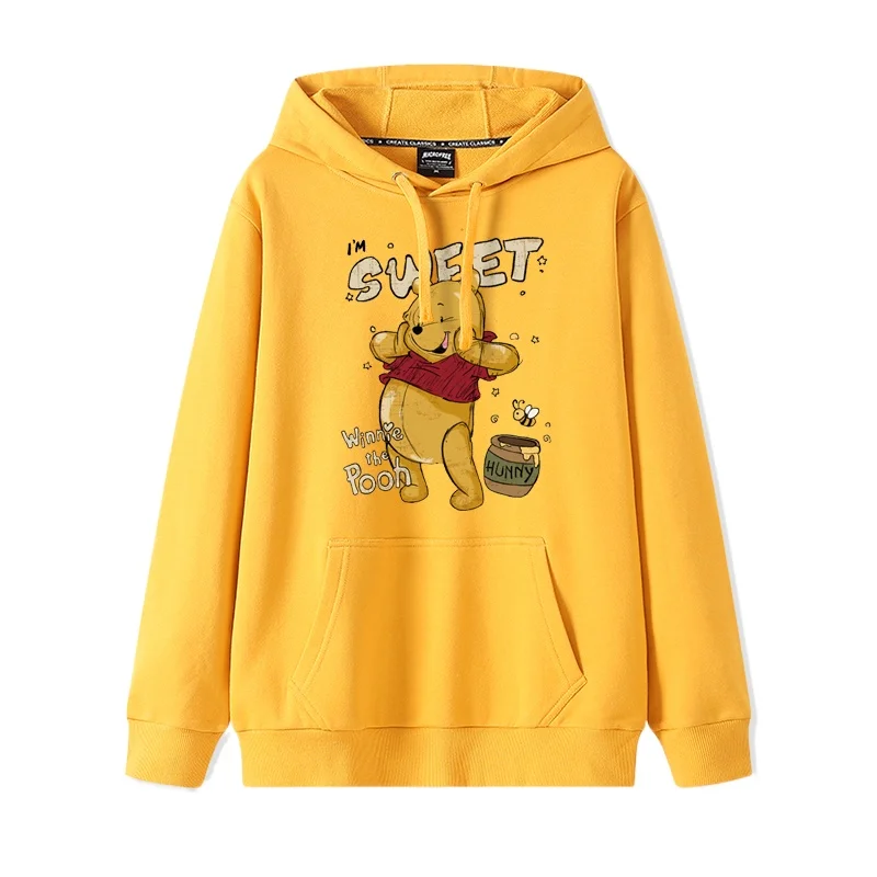 Winnie the pooh dos desenhos animados moda simples camisola feminina solta e confortável com capuz versátil casal namorada camisola jaqueta