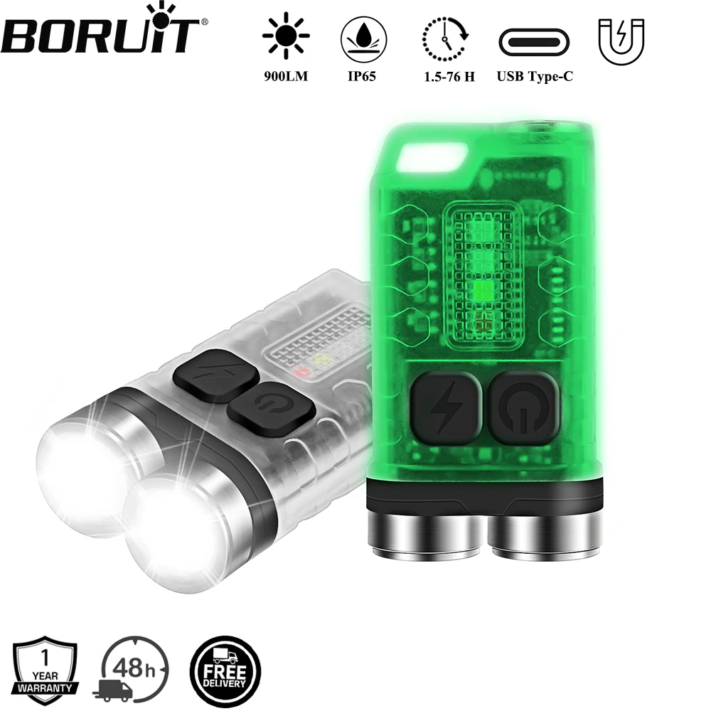 BORUiT V3 UV LED EDC llavero linterna tipo C recargable luz de trabajo antorcha con imán impermeable Camping linterna de bolsillo