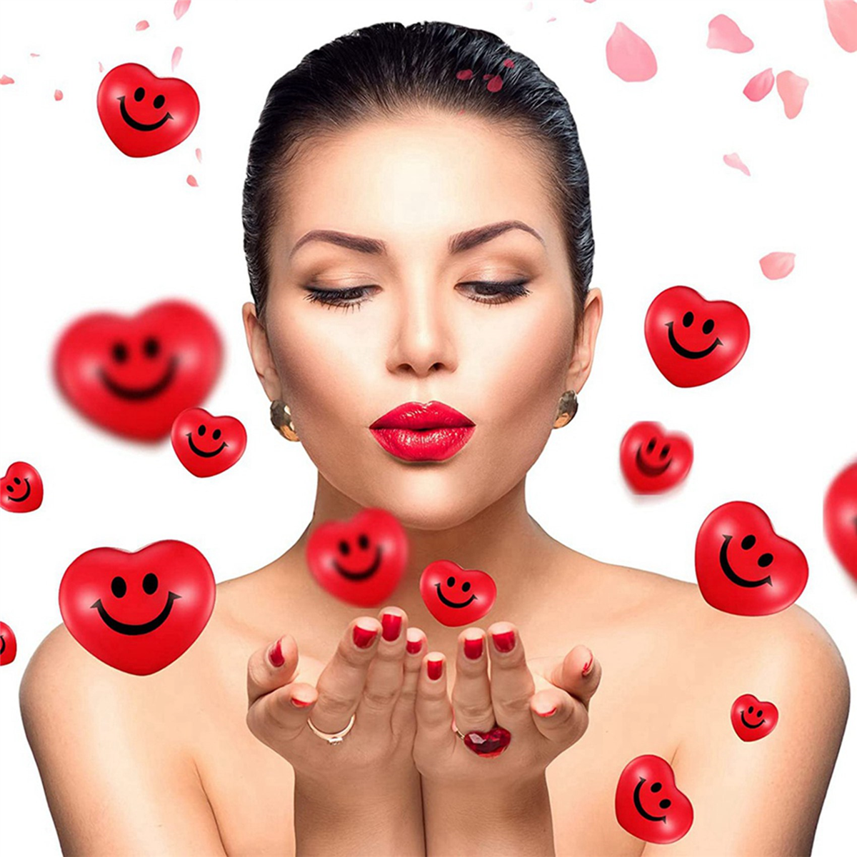 BAAU 24 ชิ้น 2.75 นิ้วลูกความเครียดวันวาเลนไทน์รูปหัวใจ Ball Smile Face โฟมความเครียดบรรเทา Ball