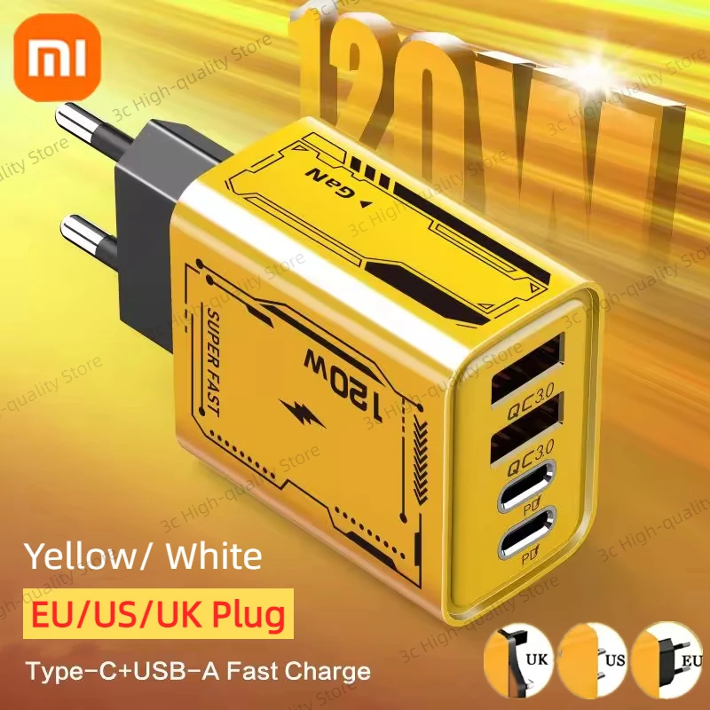 XIAOMI 120W cargador rápido 4 puertos USB C PD carga ultra rápida USB 3,0 tipo C cargador de enchufe UE EE. UU. para iPhone Huawei Samsung
