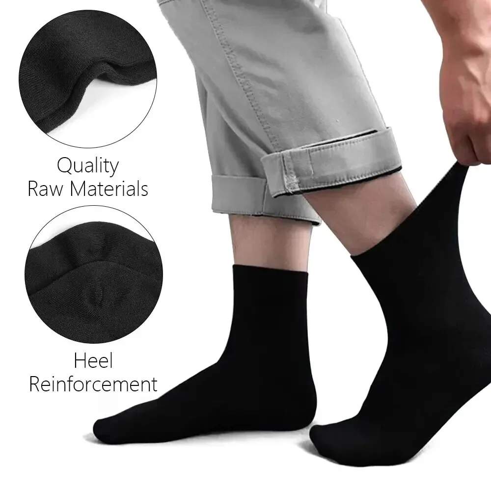 Calcetines de algodón a media pantorrilla para hombre 10/5/3 pares |   Calcetines suaves y transpirables para todas las estaciones, color sólido para el trabajo diario, deportes y uso informal