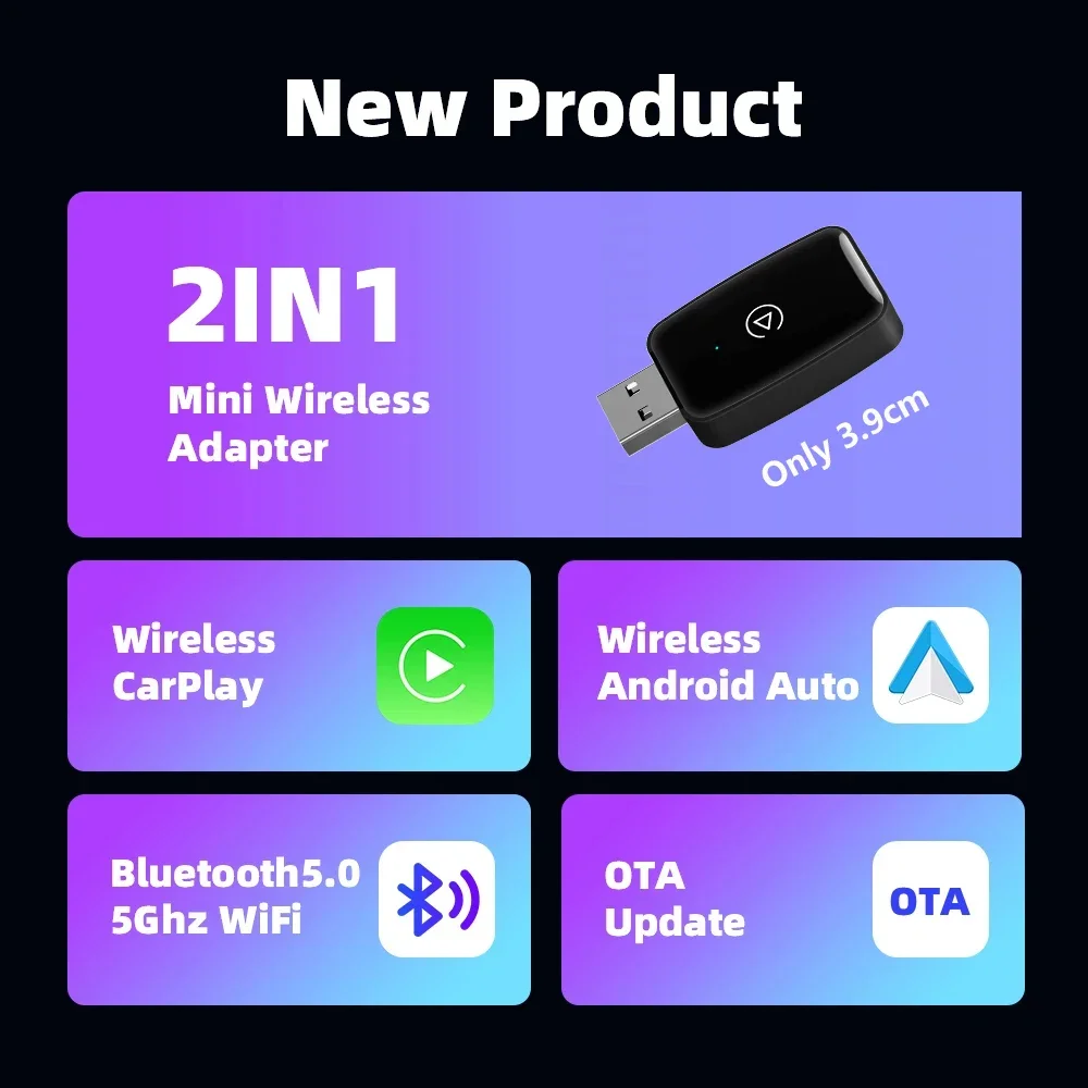 Mini caja CarPlay para Audi Mercedes Volvo Volkswagen compatible con Bluetooth inalámbrico Android conexión automática carga Siri IOS15