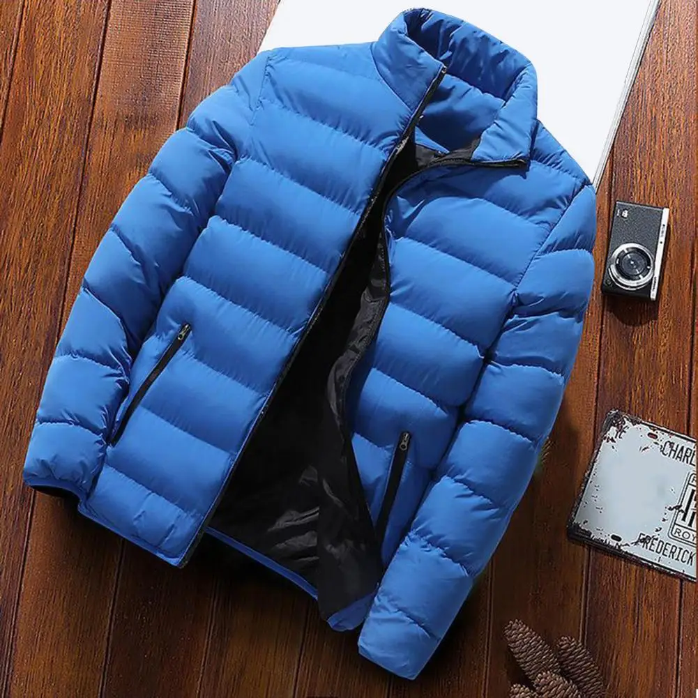 Casacos de inverno masculinos à prova de vento acolchoado casaco de inverno para homens com gola fecho de zíper grosso quente resistente jaqueta masculina