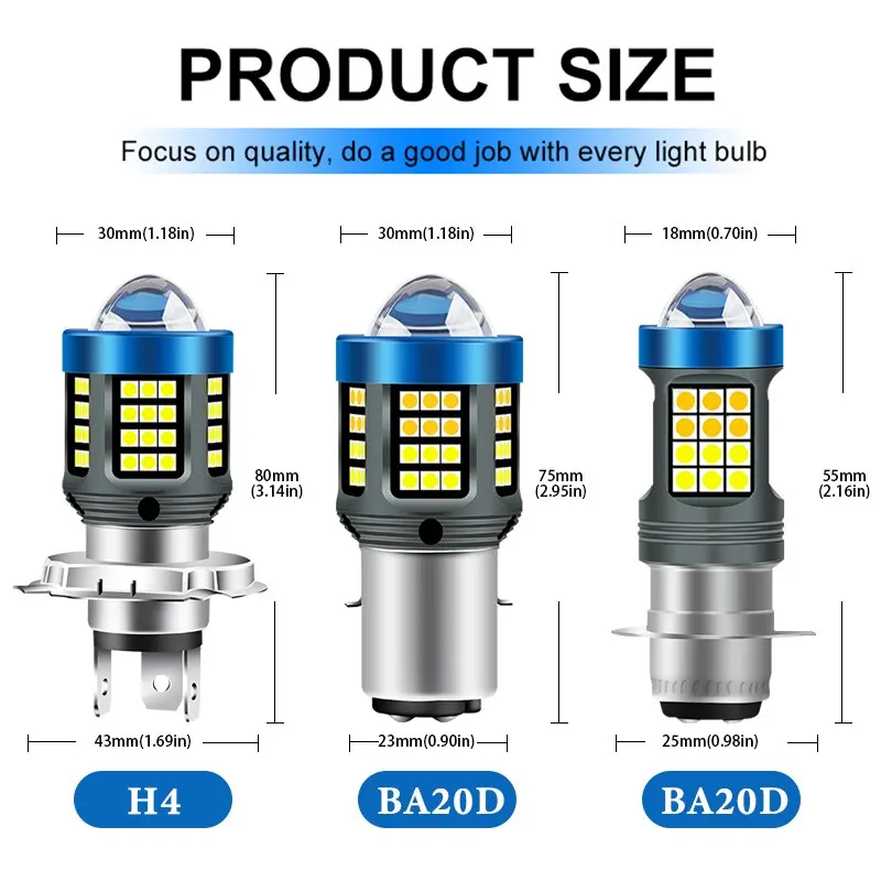H4 H6หลอดไฟไฟแอลอีดีรถจักรยานยนต์ LED เลนส์ตาปลาชิปสองสีขาวเหลือง CSP ไฟหน้ามอเตอร์ไซค์สกู๊ตเตอร์ไฟตัดหมอก