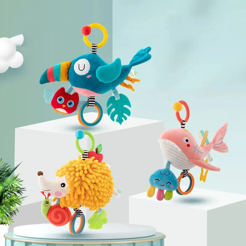 Macio infantil berço cama carrinho móvel pendurado chocalho brinquedos educativos do bebê cérebro desenvolvimento aperto de mão bonito brinquedos animais de pelúcia