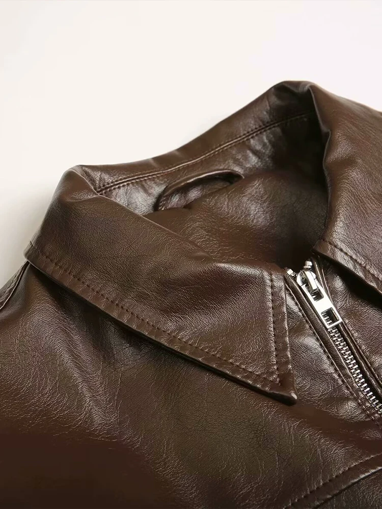レザージャケット女性のための 2024 春と秋の新アメリカンスタイルのハイエンドオートバイ PU レザージャケットショートコート