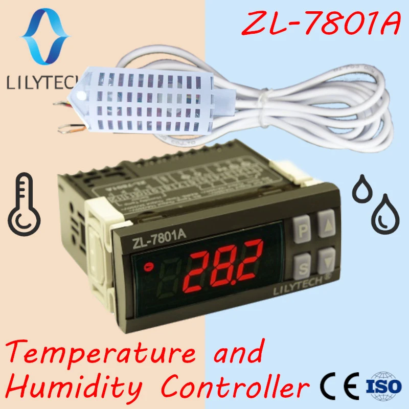 ZL-7801A, 100-240Vac, два 16A выходы Температура регулятор влажности, термостата с датчиком влажности температуры, оснащенной таймером выходы для лотков для яиц