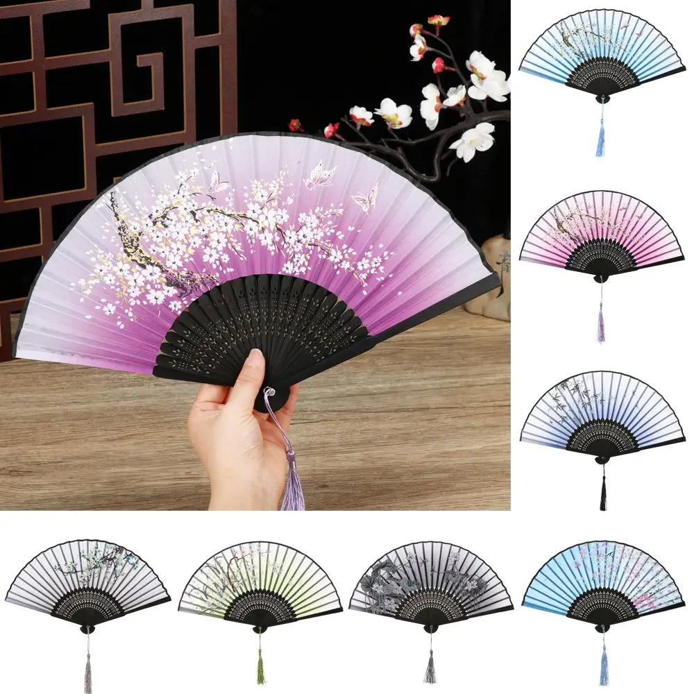 Retro Flower Pattern Home Decoration Elegent Bamboo Folding Fan Chinese Style Painting Handheld Fan Dance Performance Props