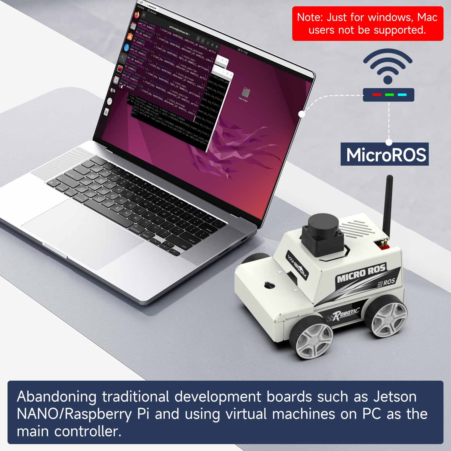 Ros2 robô carro kit controle de máquina virtual brinquedo programável com motor de metal câmera 2mp adota ROS2-Humble programação python3