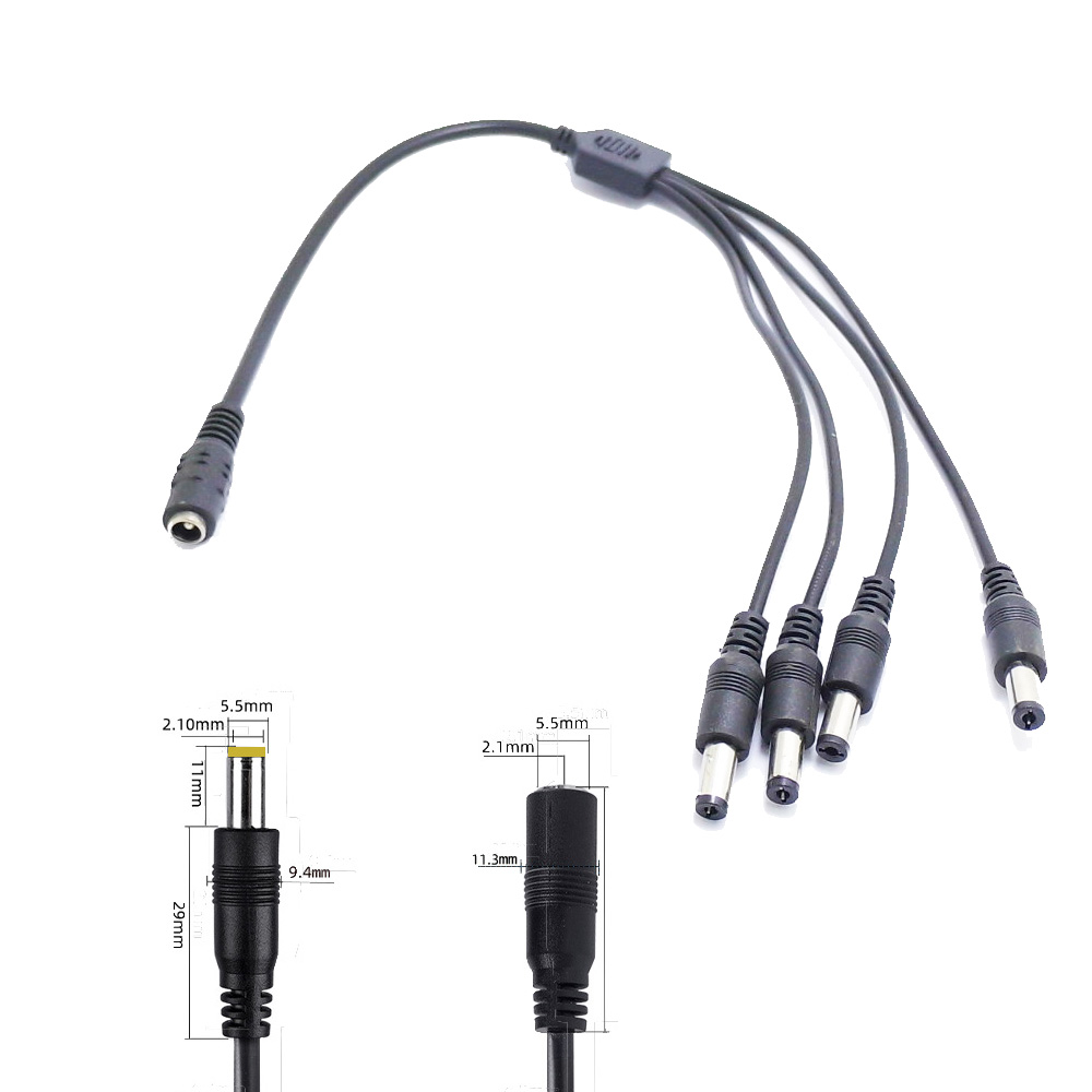 DC-Strom-Y-Splitter-Adapter, 5,5 mm x 2,1 mm, 1 Buchse auf 2/4 Stecker, Drahtstecker für Sicherheits-CCTV-Kamera-Router, LED-Modem