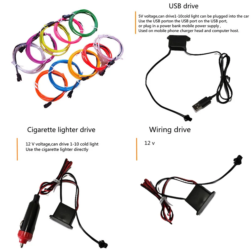 5m interior do carro atmosfera iluminação tira led 5v diy flexível el tubo de linha de luz fria com usb decoração automática lâmpada ambiente