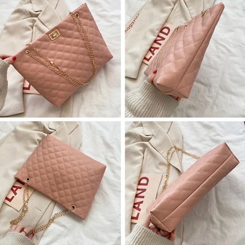 กระเป๋าถือผู้หญิง PU หนัง Diamond Lattice กระเป๋าถือบุคลิกภาพขนาดใหญ่ความจุใต้วงแขนไหล่กระเป๋ากระเป๋าออกแบบ