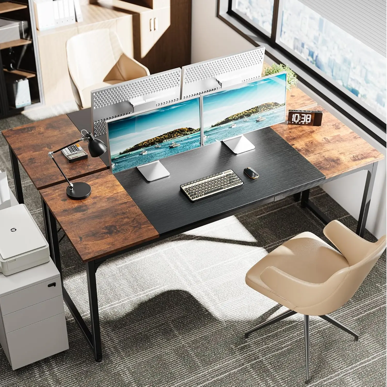 70 Inch Office Desk, Gaming Desk with Storage, Writing Desk Work Desk for Home Office