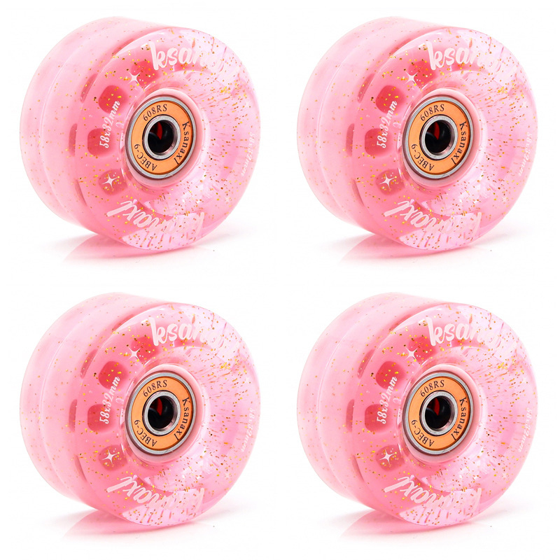4 Pack 58mm x032mm 82A Pack Roller Skate Wheels with Bearings Installed for Double Row Skating, Quad Skates and Skateboard