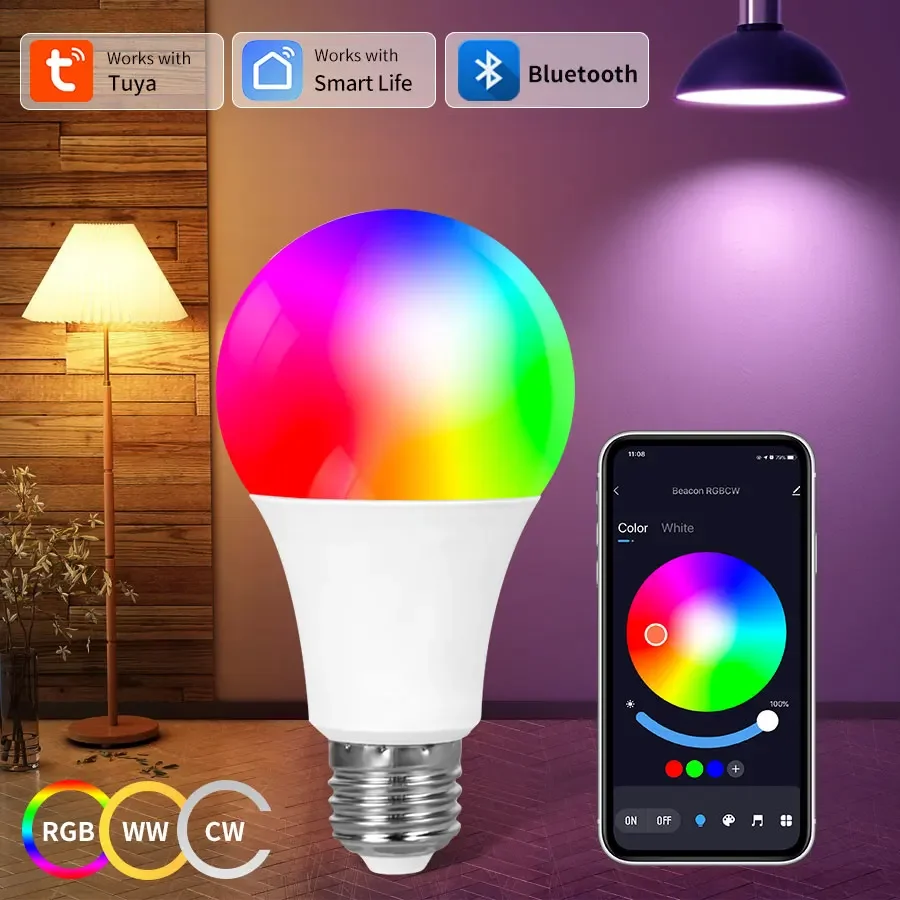 220V 9W 15W 18W Tuya Smart Bluetooth Lampadina E27 Colore variabile Lampada RGB Vita intelligente APP Controllo Dimmerabile Funzione timer Lampada
