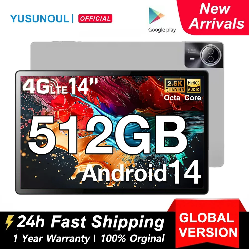 Nuevo insignia 14 pulgadas Android 14 Tablet Pc 16GB + 512GB 2,5 K IPS 12900mAh 5G WiFi Bluetooth Google Play A-GPS Tab 14 "PAD de aprendizaje