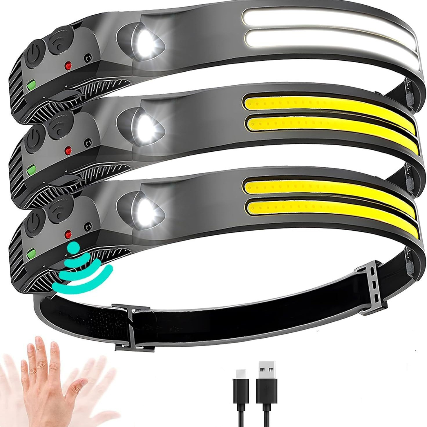 Linterna frontal LED de inducción con Sensor COB, 6 modos, recargable, batería integrada, iluminación de trabajo al aire libre