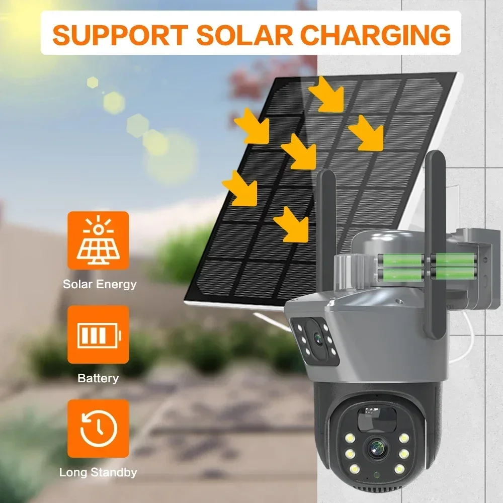 Telecamera solare PTZ a doppio obiettivo 4K 8MP Doppio schermo PIR Monitoraggio umano Telecamera IP di sorveglianza CTV di sicurezza WIFI esterna