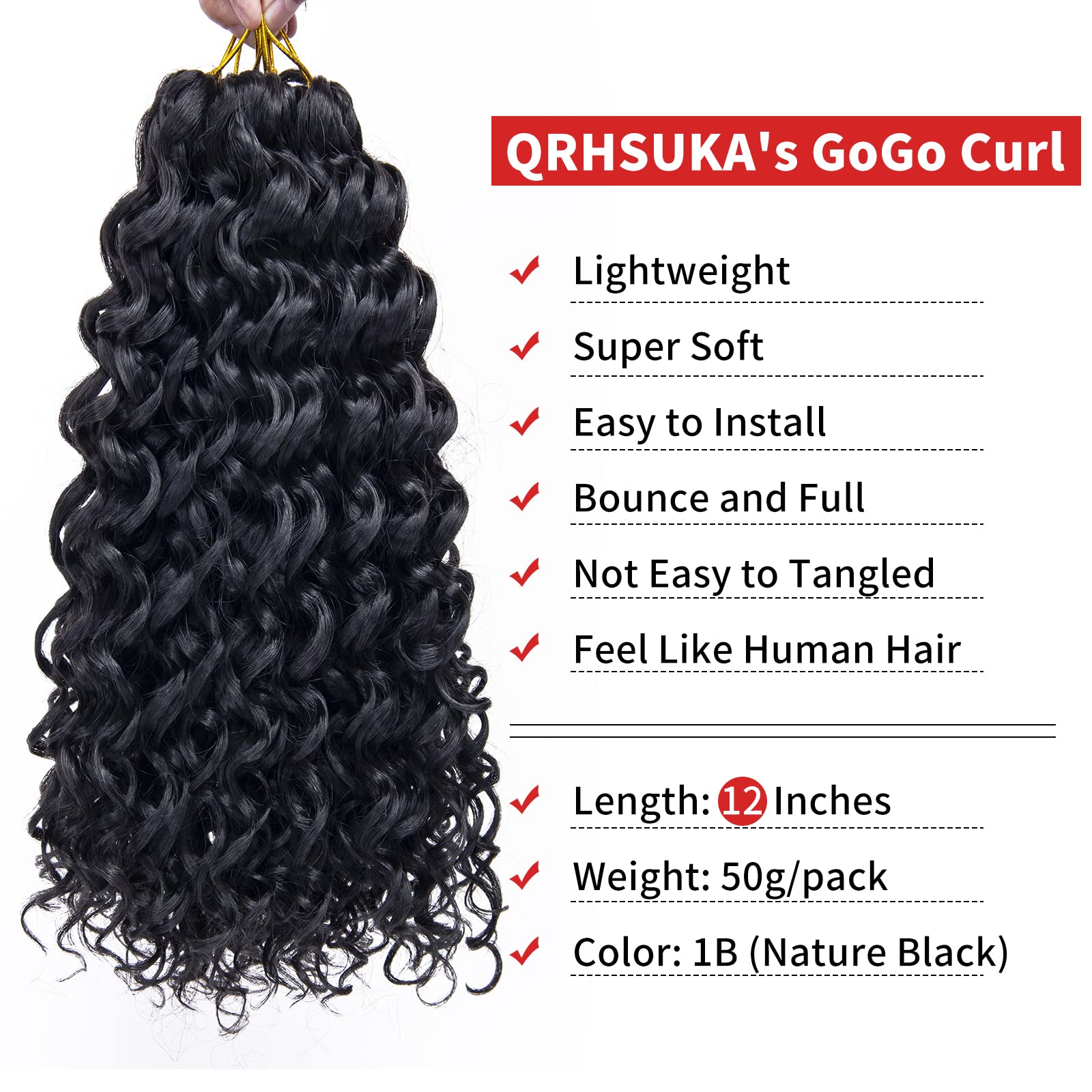 12 "ゴーゴーカールかぎ針編みヘアショートカーリーかぎ針編みヘア女性のためのウォーターウェーブディープツイストかぎ針編み三つ編み合成編み毛