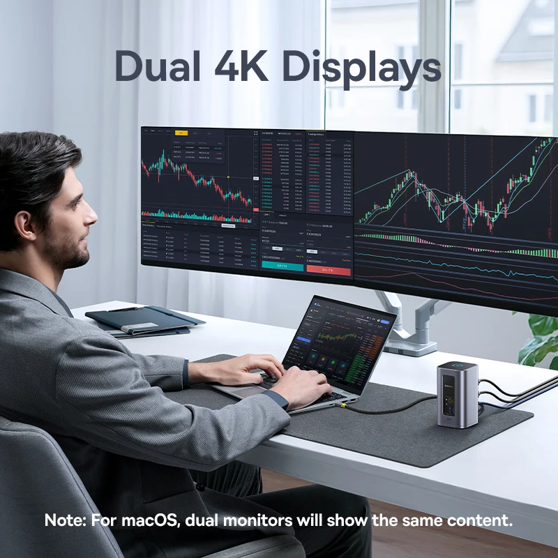 Baseus 12-in-1 USB C HUB auf HDMI 4K@60Hz Dual Display USB 3.2 Adapter mit RJ45 SD TF PD 100W Dockingstation für Windows Mac Hub