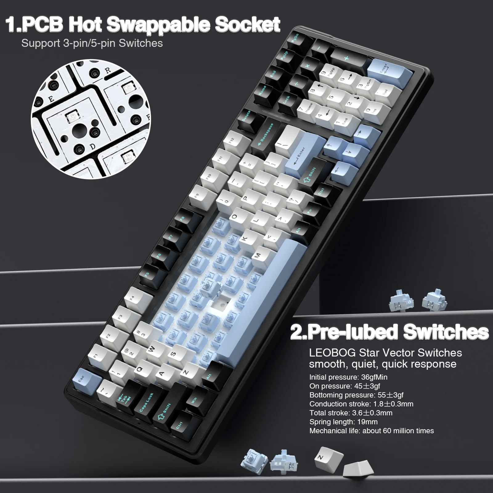 AULA-F99 Teclado mecânico para jogos, teclados personalizáveis, 5.0 2.4G, sem fio, com fio, montado na junta, 99 Keys