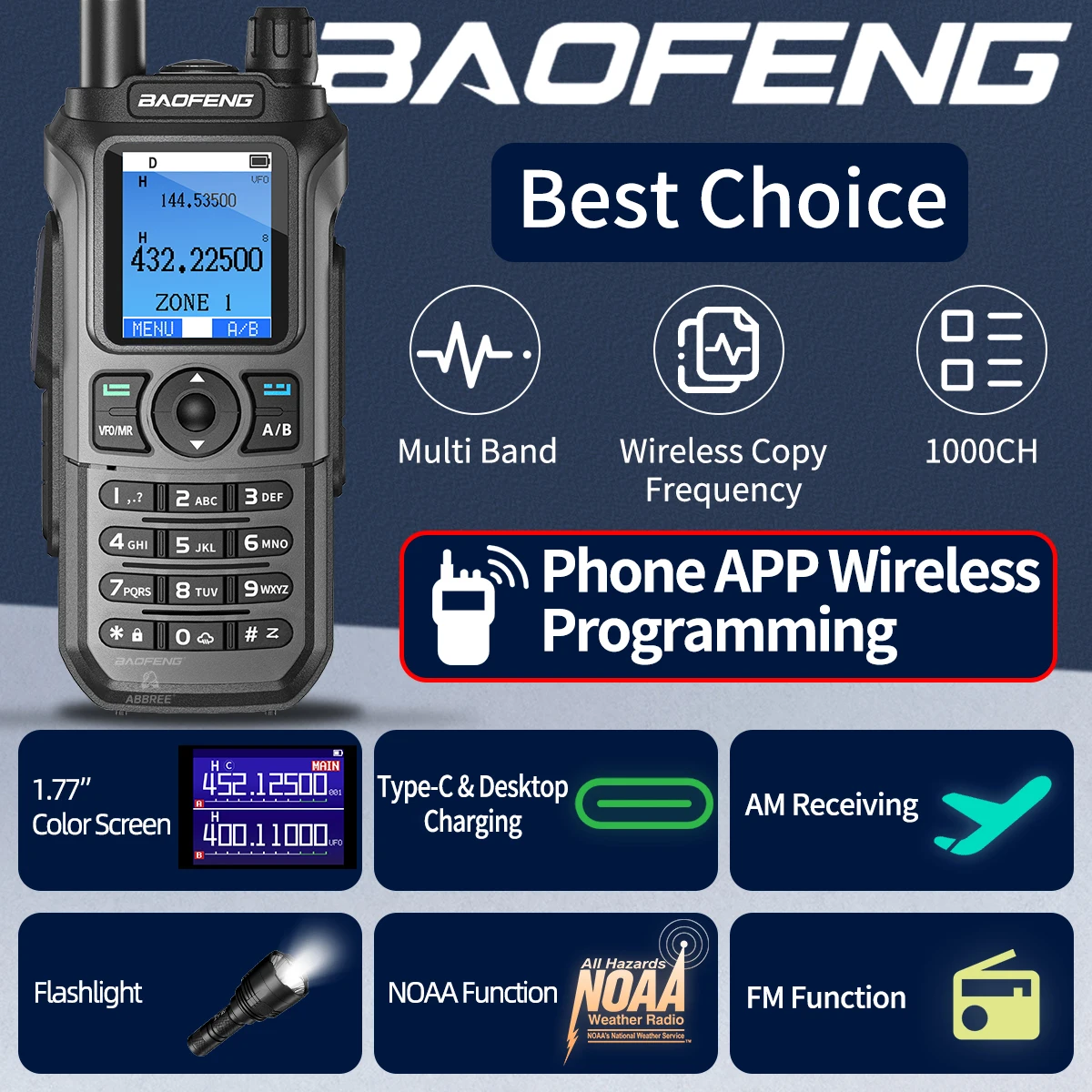 BAOFENG UV-21 PRO V3 Walkie Talkie Multi Band Bluetooth App Programmierung Drahtlose Kopierfrequenz Typ-C Air Band Long Range Radio