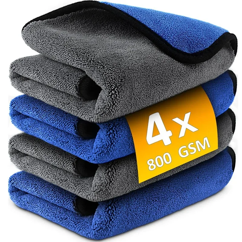 Toalha de microfibra para lavagem de carro, 1-4 peças, macia, secagem rápida, espelhos, limpeza, panos de limpeza de camada dupla para casa, 500gsm