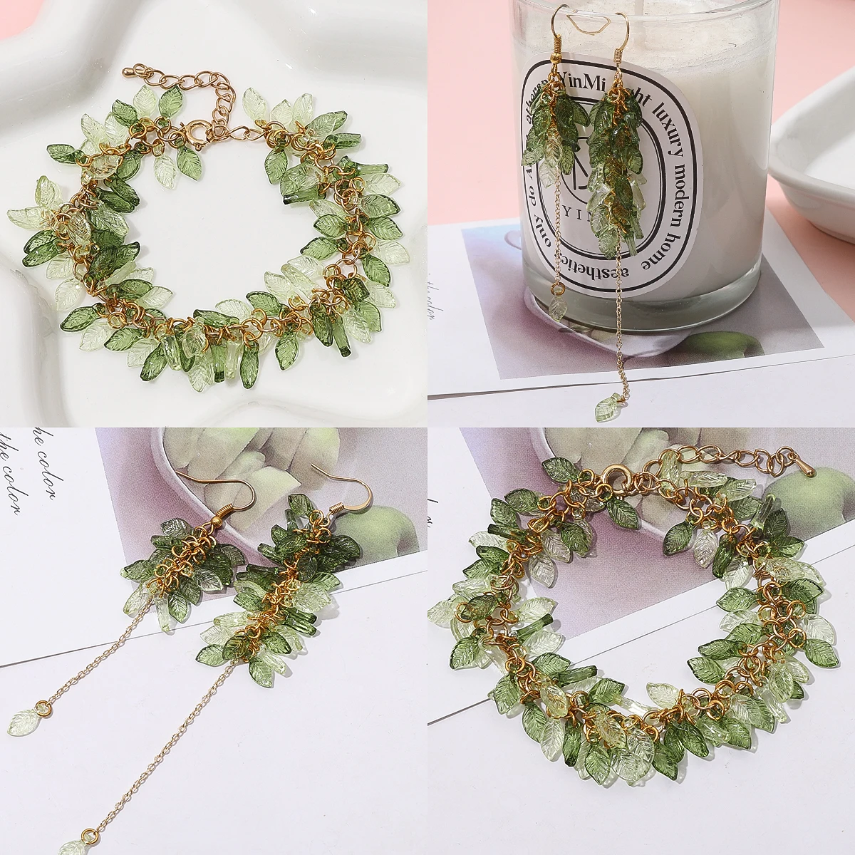 50pcs อะคริลิค MINI ต้นไม้ขนาดเล็กใบลูกปัด DIY handmade สร้อยคอต่างหูลูกปัดเครื่องประดับอุปกรณ์เสริมเสื้อผ้า accessor