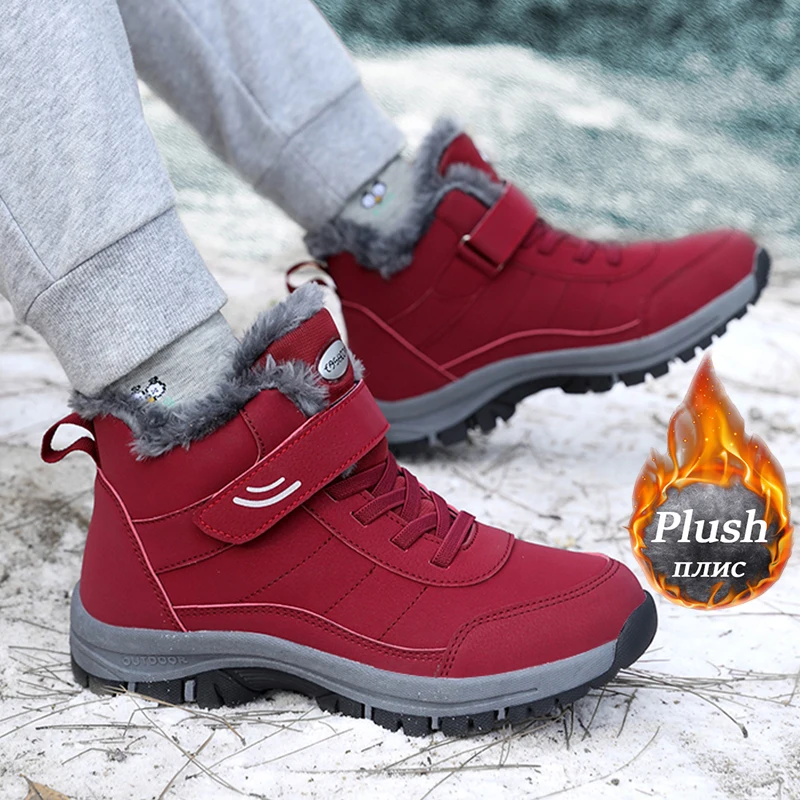 Botas Mujer Botas de nieve para mujer en invierno con plumas de felpa y aislamiento grueso Zapatos de algodón ligeros antideslizantes para hombre
