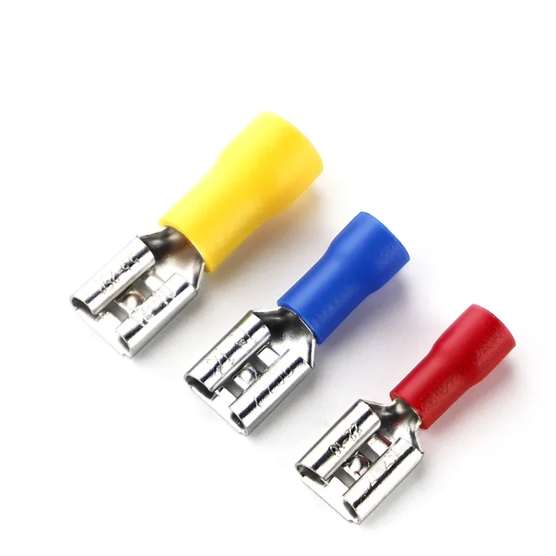 100/50/10 Uds Terminal de engarzado hembra 2,8mm 4,8mm 6,3mm conector de Cable de pala aislado enchufe de Cable de cableado eléctrico rojo azul amarillo
