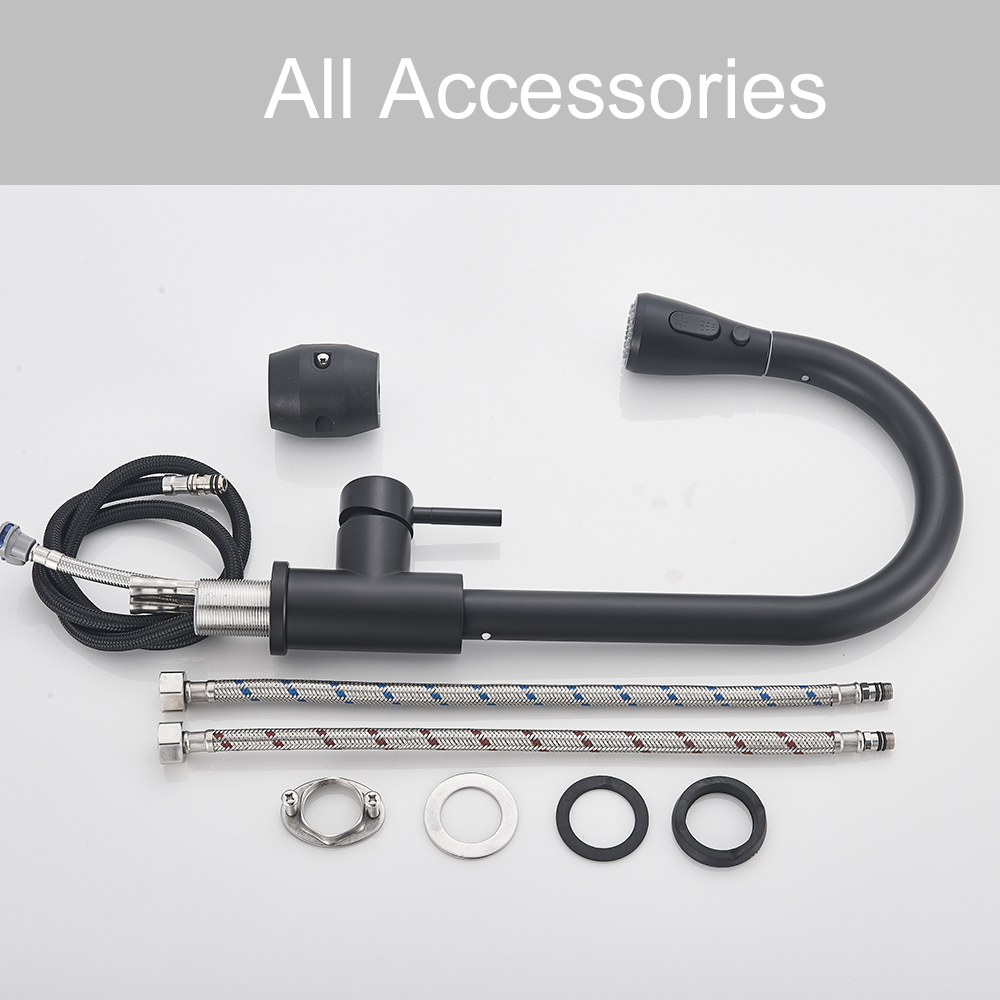 Black Pull Out Kitchen Sink Faucet Deck Mounted Stream Sprayer Kitchen Mixer Tap Bathroom Kitchen Hot Cold Tap